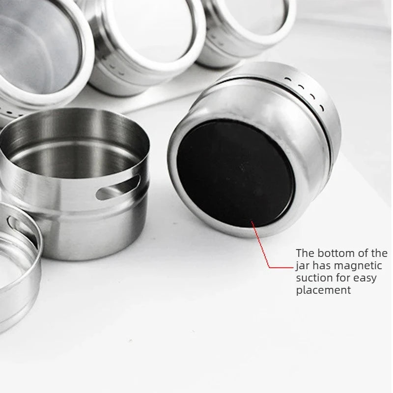 Magnetic Stainless Steel Spice Jars | Wall Mount BBQ Seasoning