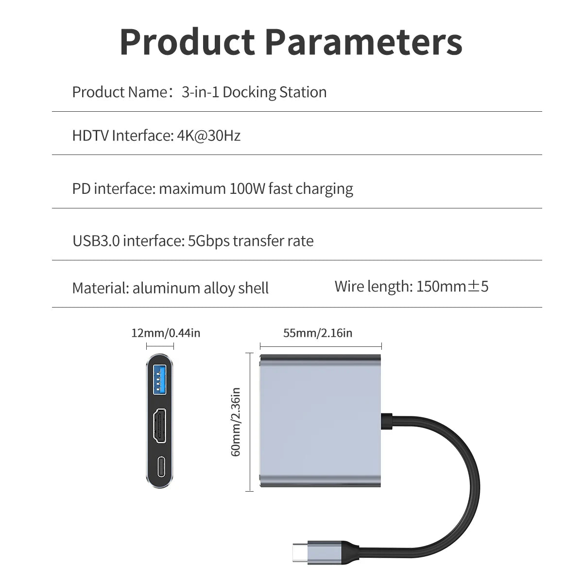 3-in-1 USB-C Hub | HDMI 4K + USB 3.0 Adapter for MacBook USB-C Hub Adapter Peaceful Pleasures Health and Wellness