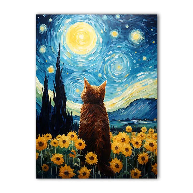Nordic Wall Art Cat Sunflowers Wall Art Van Gogh Style Canvas Painting Modern Style Poster Prints Bedroom Living Room Wall Decor Peaceful Pleasures Health and Wellness 04 40x50cm No Frame China Mainland