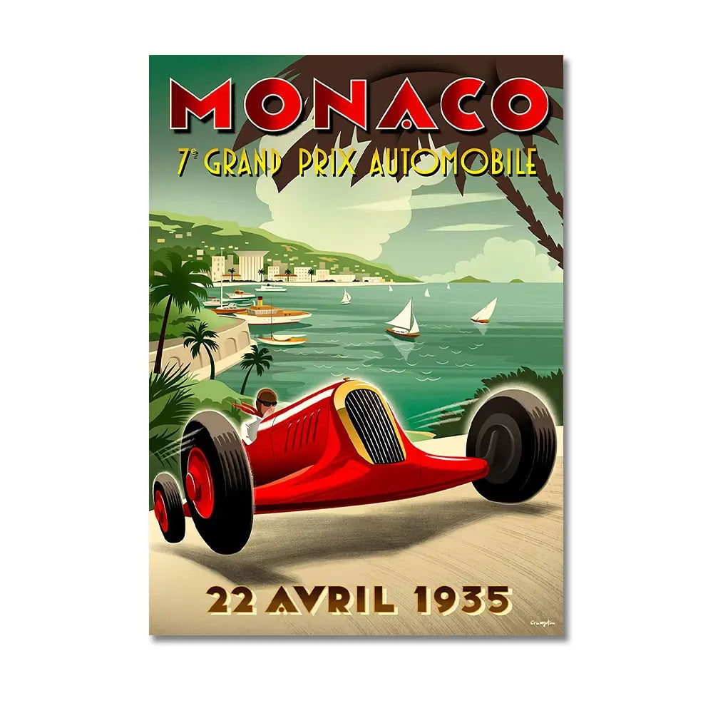 Monaco Grand Prix Vintage Racing Canvas Wall Art Print