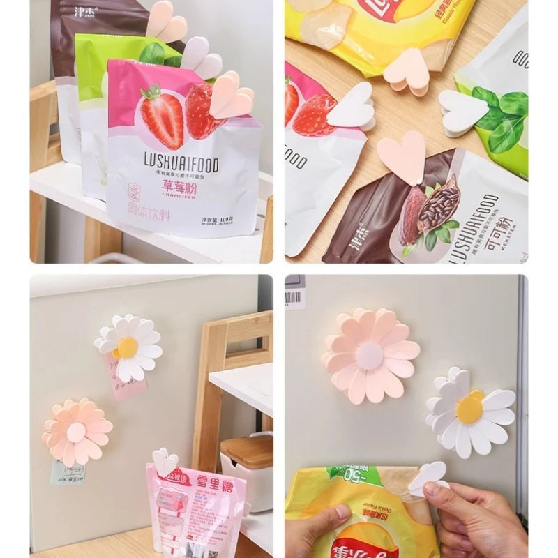 Magnetic Daisy Snack Sealing Clips | 3D Flower Fridge Bag Clips Food Bag Sealing Clip Peaceful Pleasures Health and Wellness