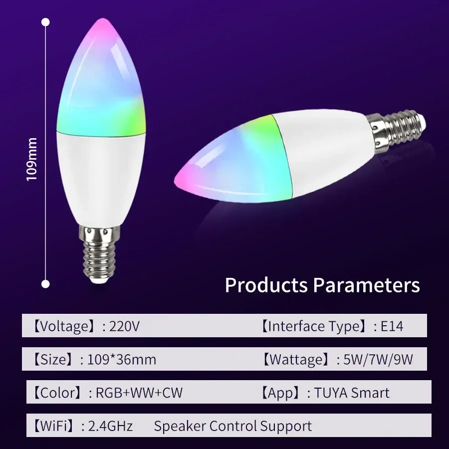 E14 WiFi Smart Candle Bulb 5W/7W/9W | Alexa & Google Home