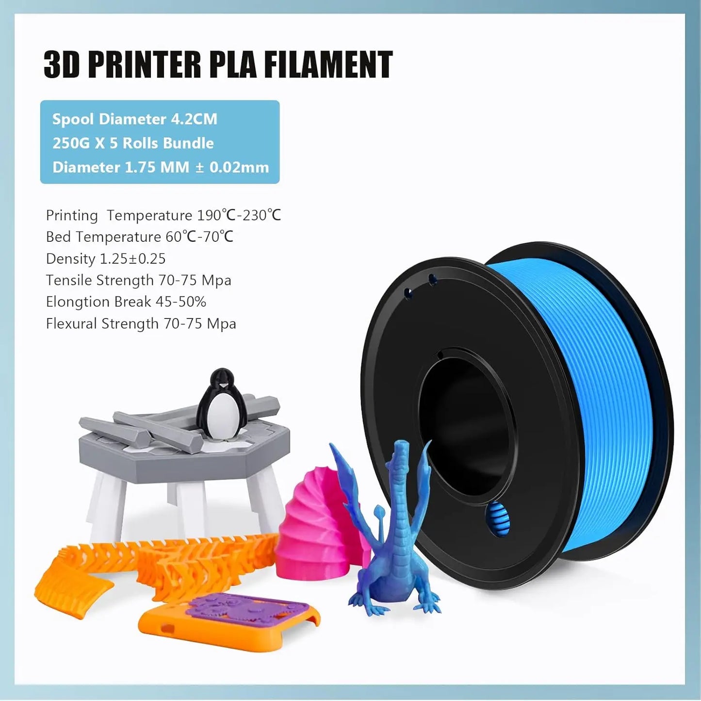 DINGSUN 3D PLA Filament 1.75mm 4-Color 1KG Pack ±0.02mm