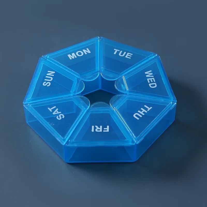 7 Days Weekly Pillbox Tablet Holder Medicine Storage Case Drug Container Pill Organizer Weekly Capsule Pill Box Color Organizer Peaceful Pleasures Health and Wellness blue