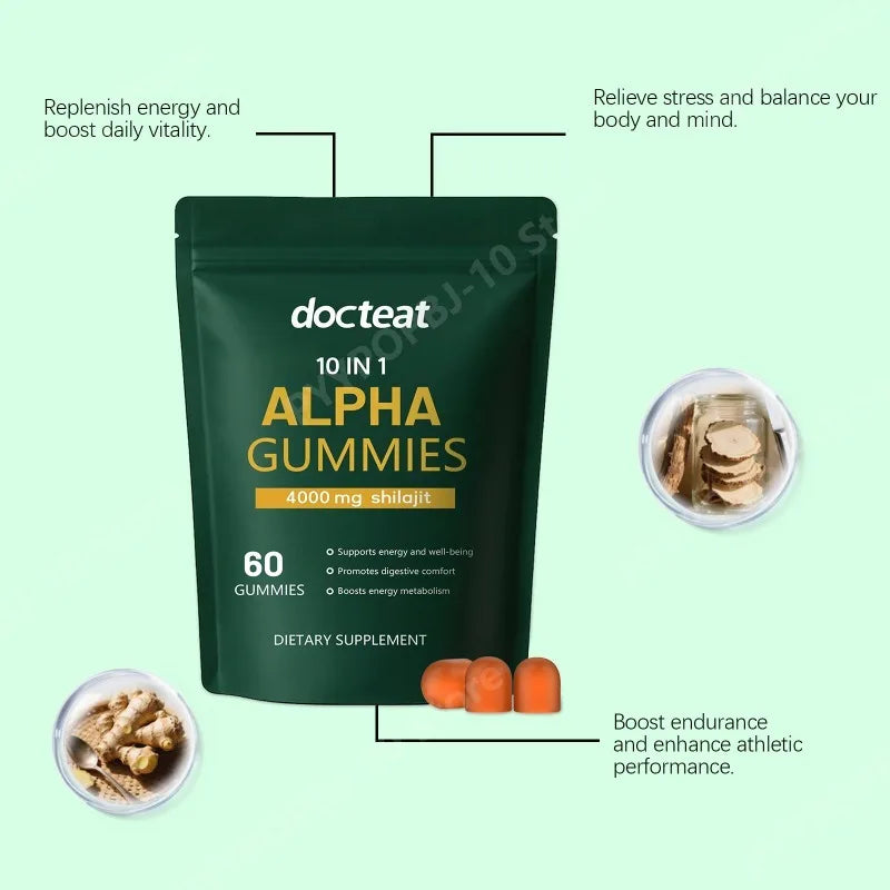 Docteat 10-in-1 ALPHA Gummies – Shilajit, Ashwagandha & Maca