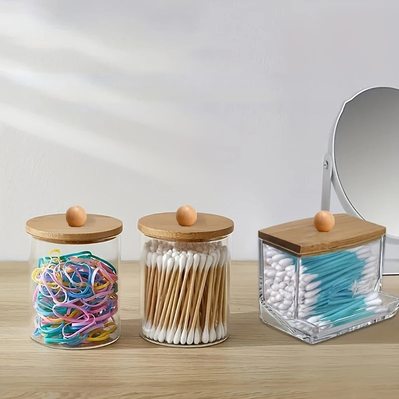 Clear Acrylic Swab Holder & Beauty Organizer Jar – Storage Dispenser for Floss, Makeup Pads & Powder Puffs