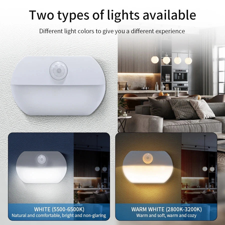 Human Infrared Sensing LED Night Light Battery Powered Motion Sensor Lamp Stick on Hallway Stair Closet Cabinet Bedroom Bathroom Peaceful Pleasures Health and Wellness