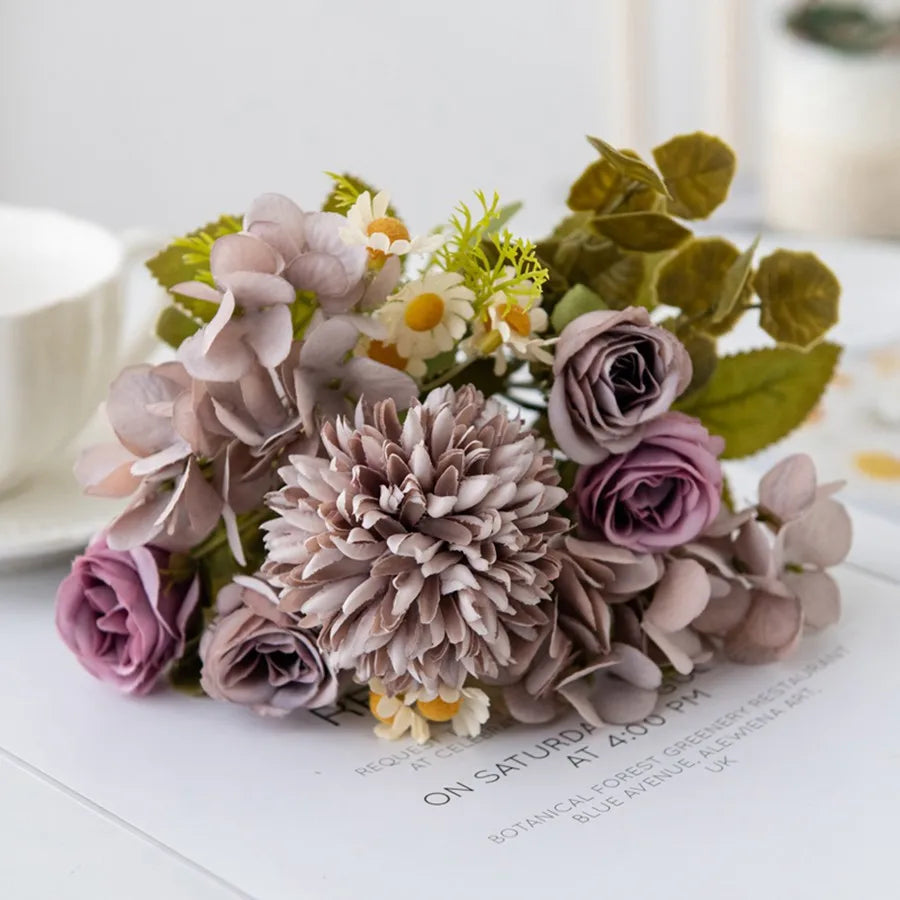 Artificial Chamomile Hydrangea Silk Bouquet | Wedding & Home Décor