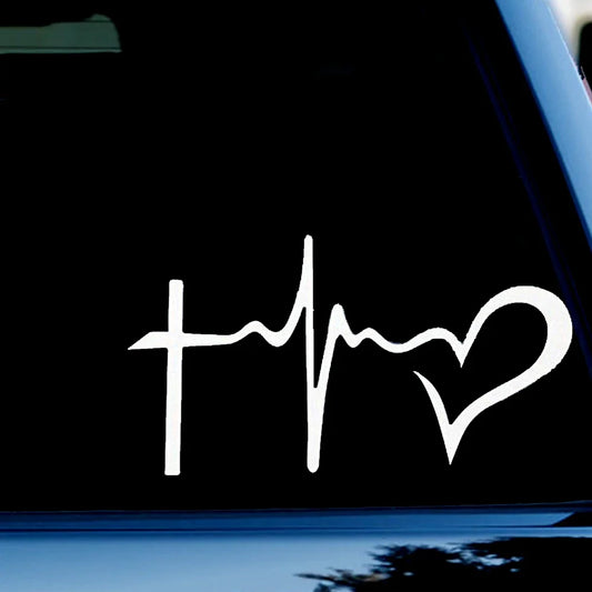 6"*3.2" Christian Life Line Cross & Heart Vinyl Decal Bumper Sticker for Your Car Peaceful Pleasures Health and Wellness black