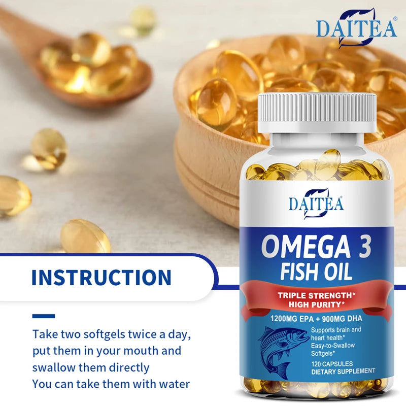 Daitea Triple Strength Omega 3 Fish Oil - Fish Oil Supplement with EPA & DHA Fatty Acids Premium Wild Caught, 30/60/120 Capsules Peaceful Pleasures Health and Wellness