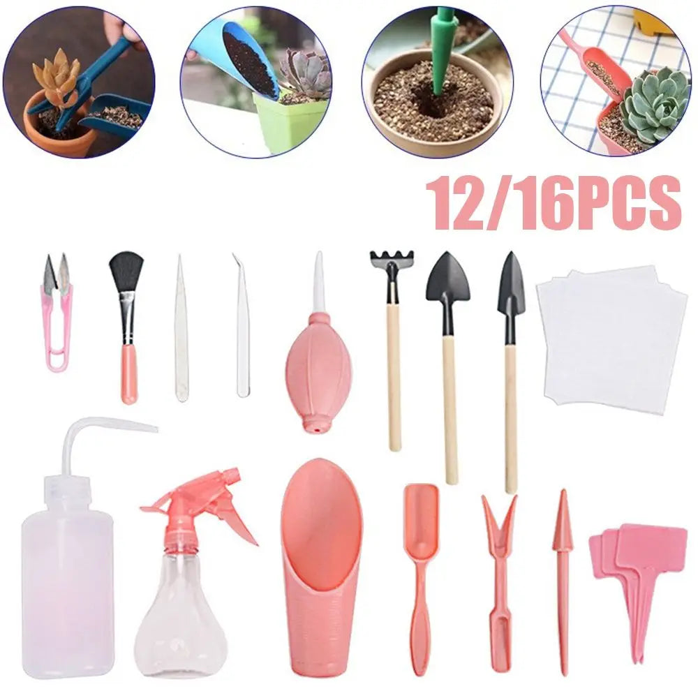 DIY Bonsai & Succulent Planting Tool Kit – 12/16 Pcs Garden Set