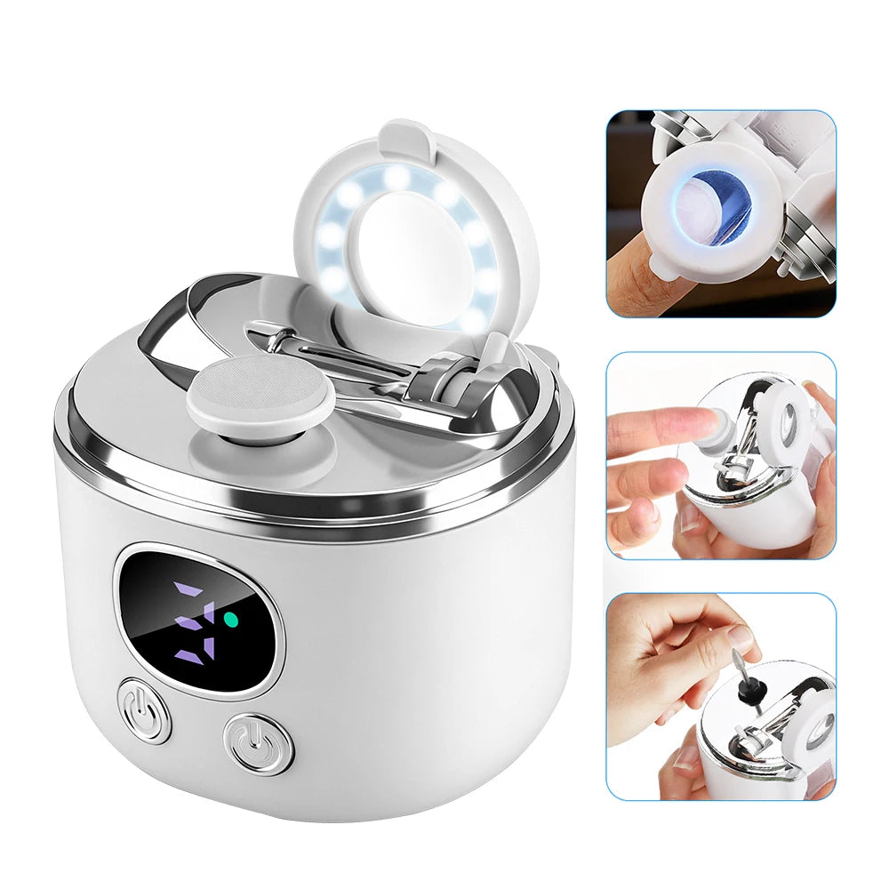 Automatic 2.5X Magnify Electric Nail Clipper for Whole Family Dual Cutter Heads Nail Trimmer LED Light Cuticle Remover Polisher Peaceful Pleasures Health and Wellness
