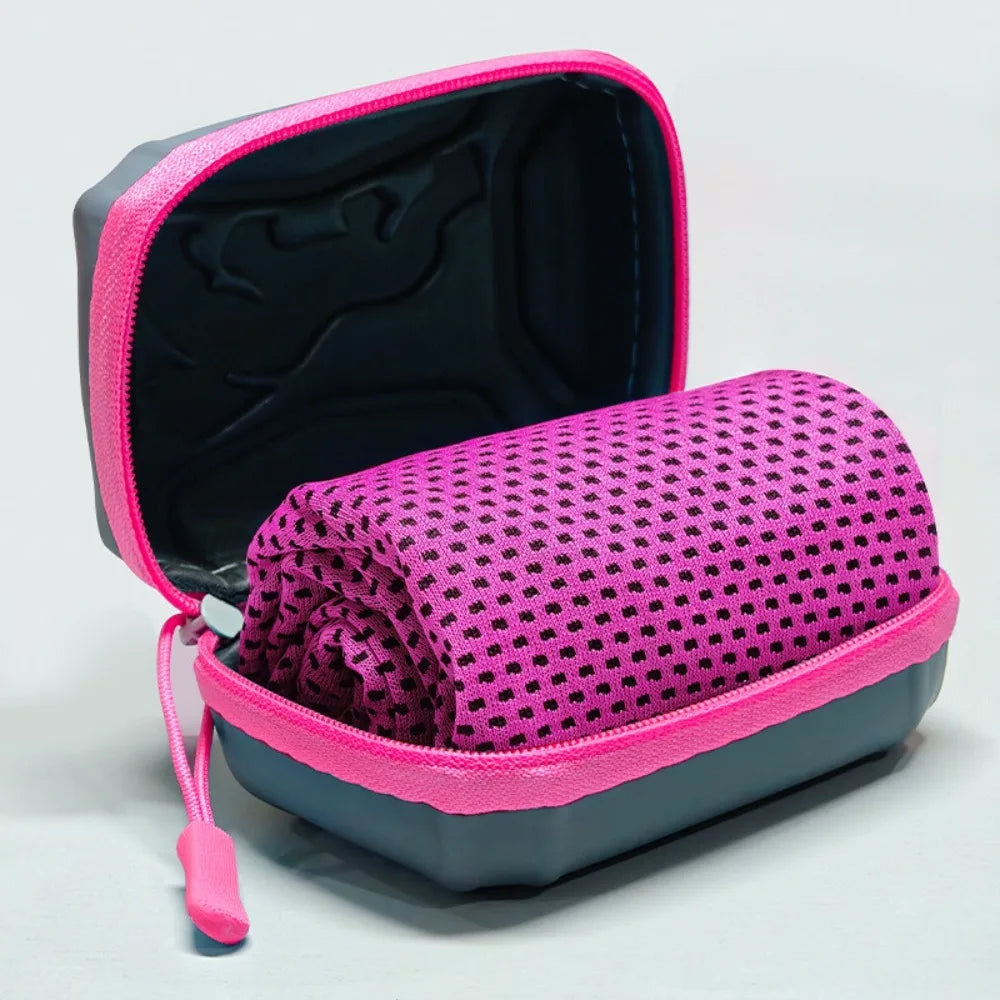 Portable Polyester Cooling Towel Microfiber EVA Case Quick Dry Towel Absorbent Ice Towel Outdoor Peaceful Pleasures Health and Wellness Rose Red