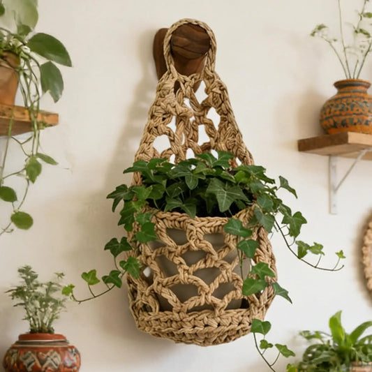 Boho Macrame Plant Hanger | Cotton Rope Woven Hanging Basket Macrame Plant Hanger Oasis Select