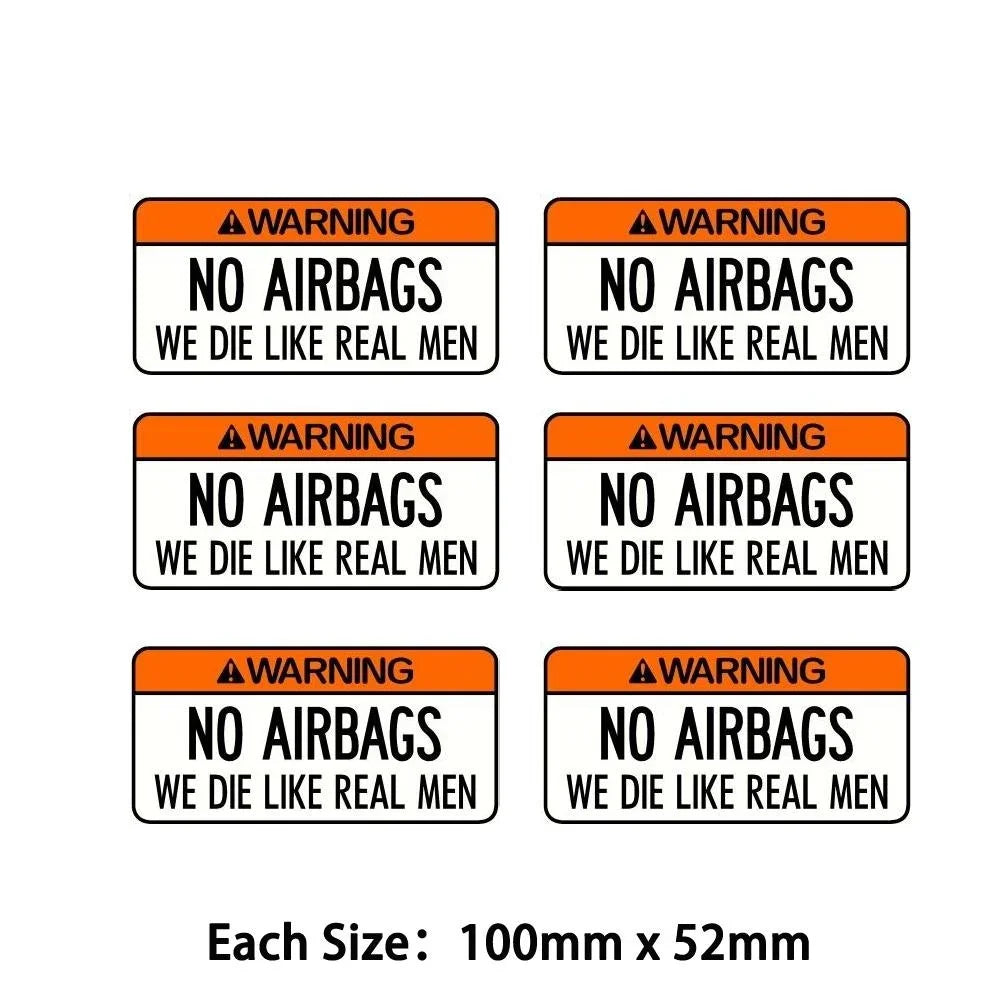 Pack of 6 100mmx52mm Warning No Airbags Sticker Decal Suits Drag Drift Race Rally Track Vintage Car Peaceful Pleasures Health and Wellness