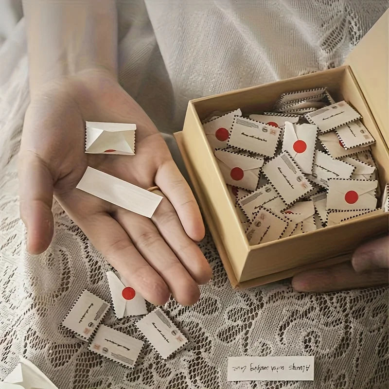 90-Pc Mini Envelope Set | Red Seal, Heart Labels & Stamps