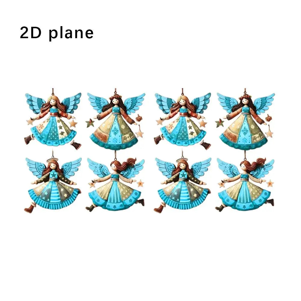 8PCS Christmas Wooden Flat Creative Retro Angel Doll Pendant Christmas Tree Pendant Supplies Colorful Versatile Decoration Peaceful Pleasures Health and Wellness Blue