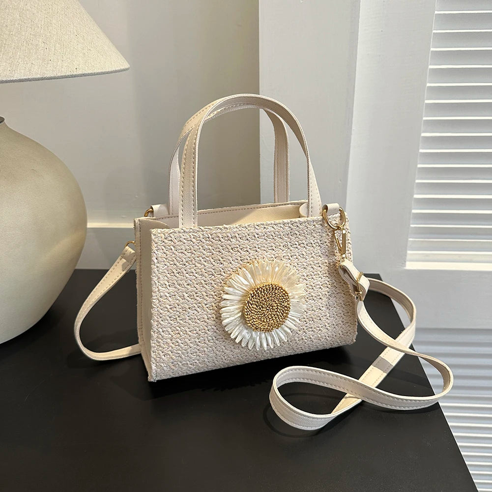 Sunflower Straw Shoulder Bag for Women – Woven Casual Handbag Shoulder Bag Peaceful Pleasures Health and Wellness