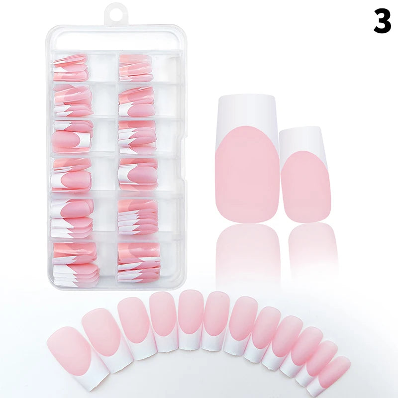 120pcs/box Nude Pink Matte French Press On Nails 12sizes Extra Long Square Full Cover Soft Gel False Nail Tips Nail Extension Peaceful Pleasures Health and Wellness BFSZF MS
