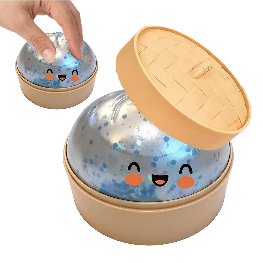 Colorful Dumpling Squeezable Toy Stress Relief Toy Squeezy Dough Ball with Steamer Stress Glitter Dumpling Squeeze Toy Peaceful Pleasures Health and Wellness D