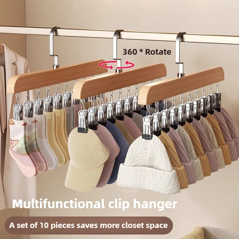 Bamboo Legging Hanger Organizer with 10 Clips – Space-Saving Closet Hanger for Pants & Scarves