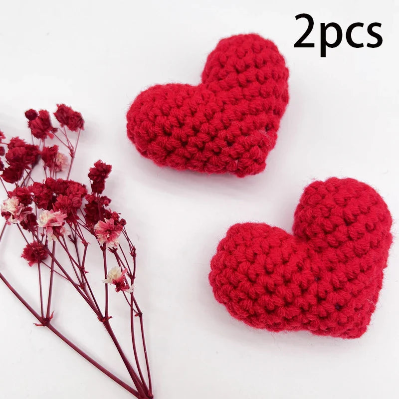 Crochet Knit Love Hearts – Cotton Filled Appliqué Red & Pink