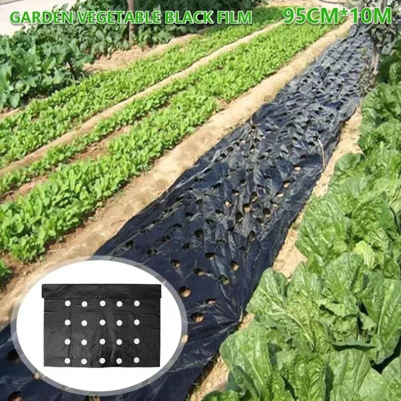 Perforated Weed Barrier Fabric – Black PE Ground Cover 95cm×10m