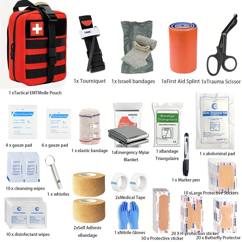 131pcs First Aid Kit, First Aid Trauma Kit, Military Medical First Aid Kit with Tourniquet, Camping Equipment Supplies Emergency Peaceful Pleasures Health and Wellness