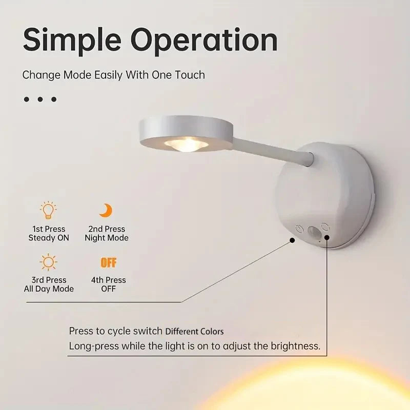 USB Rechargeable Intelligent Human Sensing Wireless Wall Light Dimmable Led Spotlight for Lighting Paintings Pictures RGB Peaceful Pleasures Health and Wellness