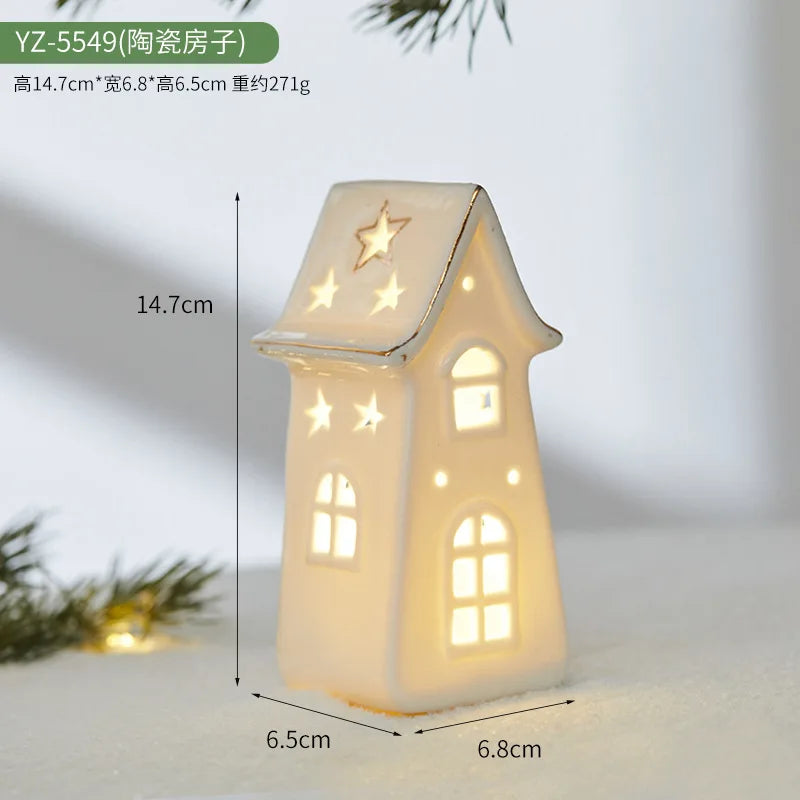 Ceramic Creative Ornaments Small Houses Christmas Decorations Christmas Glowing Snow Houses Home Furnishings INS Ornaments Decor Peaceful Pleasures Health and Wellness YZ-5549