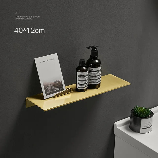 Modern Brushed Metal Dual Tier Bathroom Wall Shelf | Gold Black
