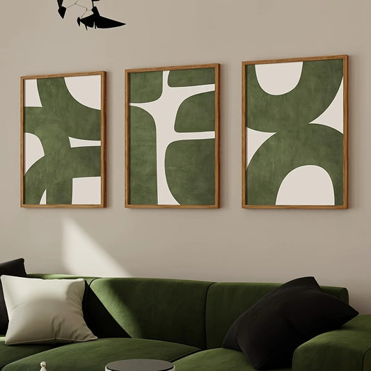 3-Piece Minimalist Green Abstract Canvas Wall Art Gallery Set Canvas Wall Art Set Peaceful Pleasures Health and Wellness G4633-3pcs 30x40cm Wood Framed