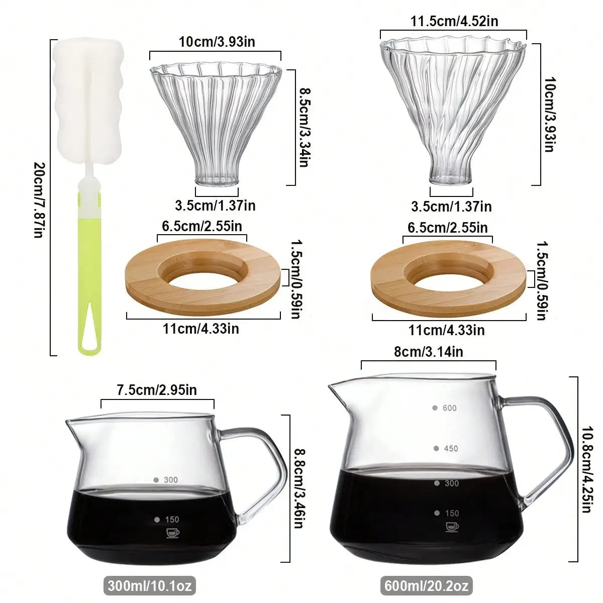 Pour Over Coffee Maker Set, Borosilicate Glass Coffee Server with Cleaning Brush, Pour Over Coffee Dripper Carafe for Home Cafe Peaceful Pleasures Health and Wellness