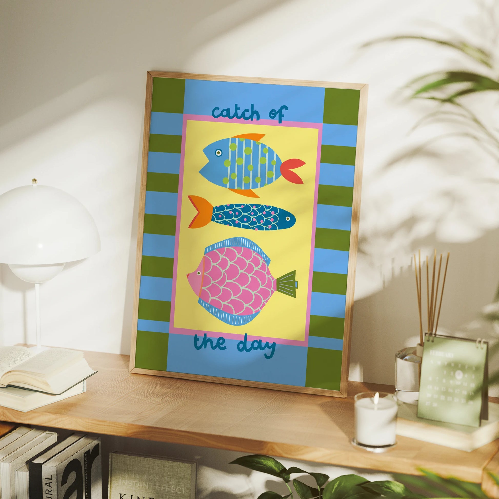 Modern Catch Of The Day With Funny Fishes Wall Art Print Canvas Painting Poster Picture For Living Room,Bedroom Home Decor Peaceful Pleasures Health and Wellness G4814 30x40cm Unframed