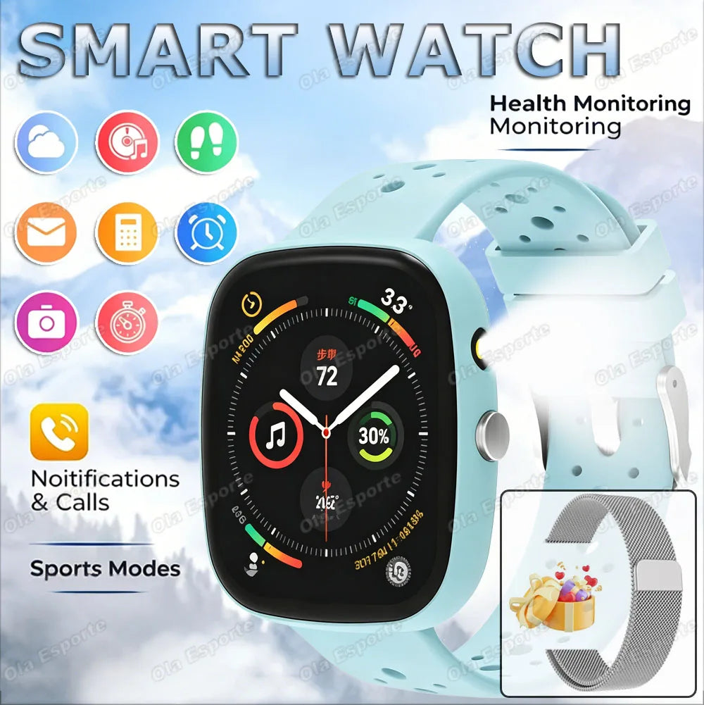 New Game Smart Watch 1.83 Bluetooth Call Sports Mode Music/Camera Control LED Flashlight Long Battery Watch for Android/IOS Gift Peaceful Pleasures Health and Wellness Light blue Milan