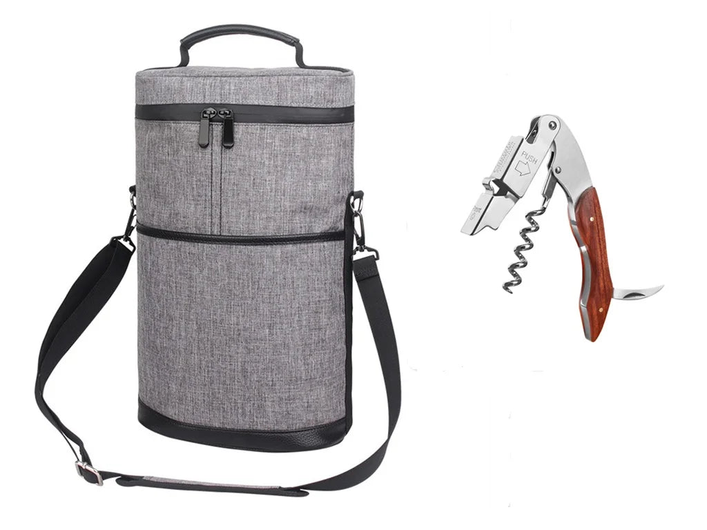 Cooler Bag for 2 Bottles Wine Bag Portable Bucket Carrier with Ice Champagne Picnic Pack Free Shipping Soft Cooler Bottle Opener Peaceful Pleasures Health and Wellness Grey Opener