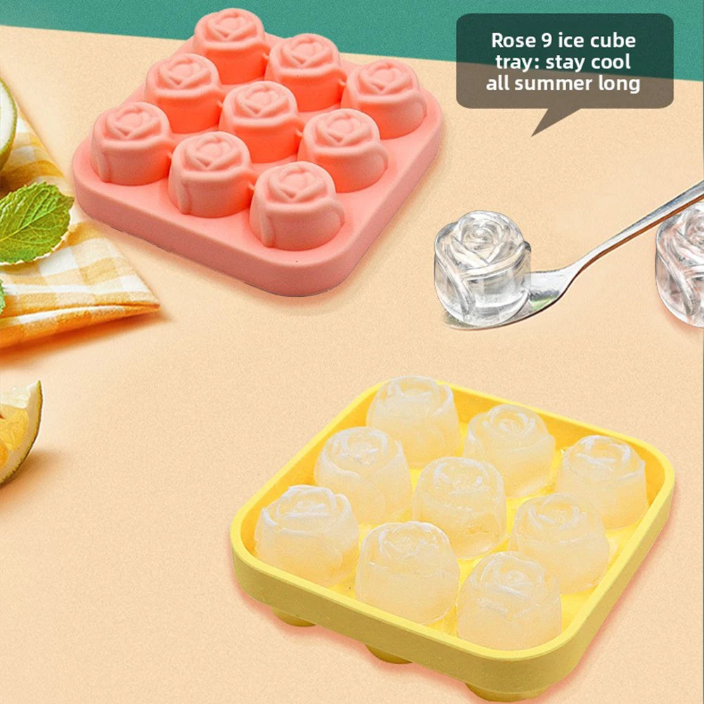 Ice Cubes Mold,Reusable Rose Design Ice Tray, 9-Pane Ice Cube Mold, Whiskey Cold Drink Ice Tray, Easy Release Ice Tray Mold Peaceful Pleasures Health and Wellness