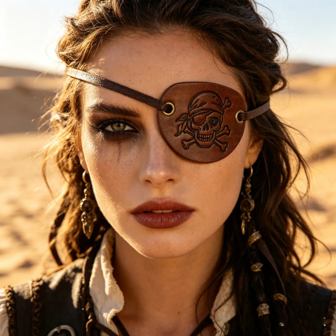 Vintage Faux Leather Belt Pirate Eye Patch Medieval Embossed Mask