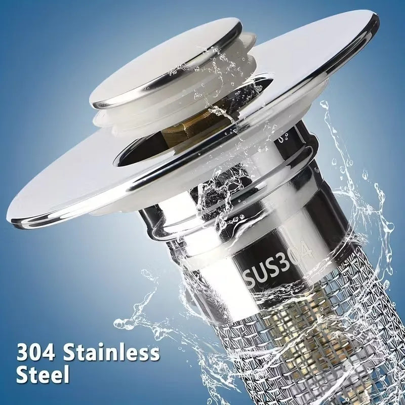 Stainless Steel Press Drain Stopper – Odor Proof Sink Plug