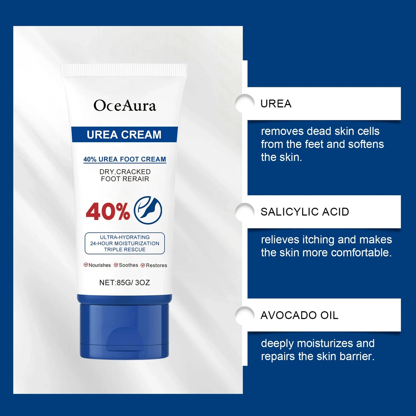 OceAura 40% Urea Foot Cream – Softening & Deep Moisturizing