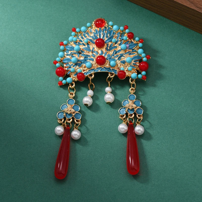 Phoenix Crest Flower Tassel Brooch | Chinese Court Style Pin Decorative Brooch Pin Peaceful Pleasures Health and Wellness
