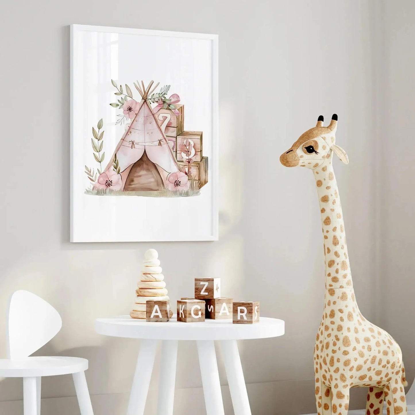 Pink Bunny Carousel Canvas Wall Art | Kids Room Decor Print