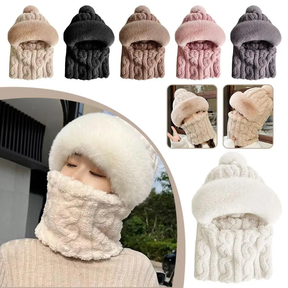 Women's Hooded Plush Winter Beanie – Windproof Ski Cycling Cap