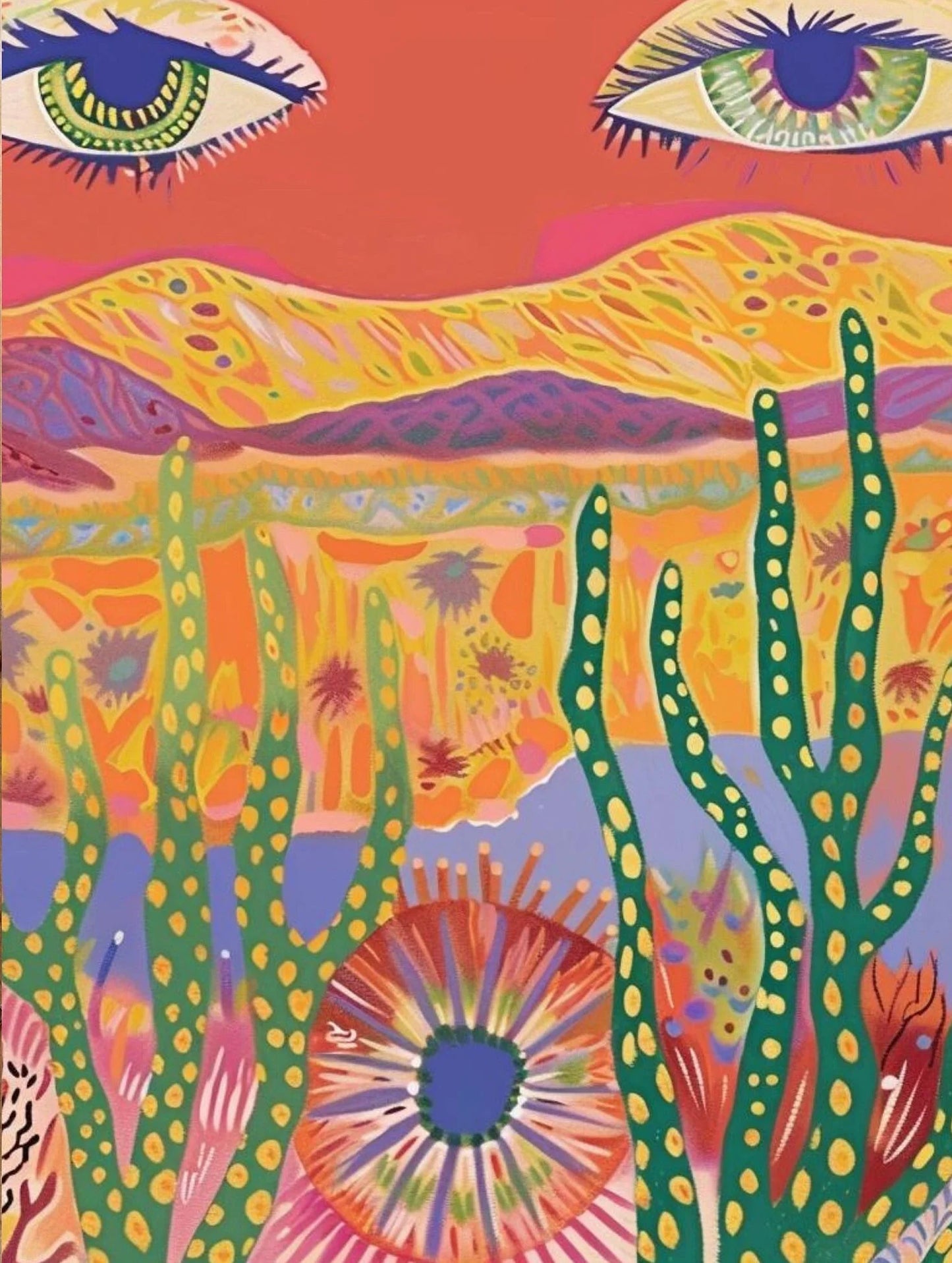 Midcentury Modern Botanical Sunset Canvas Wall Art Print