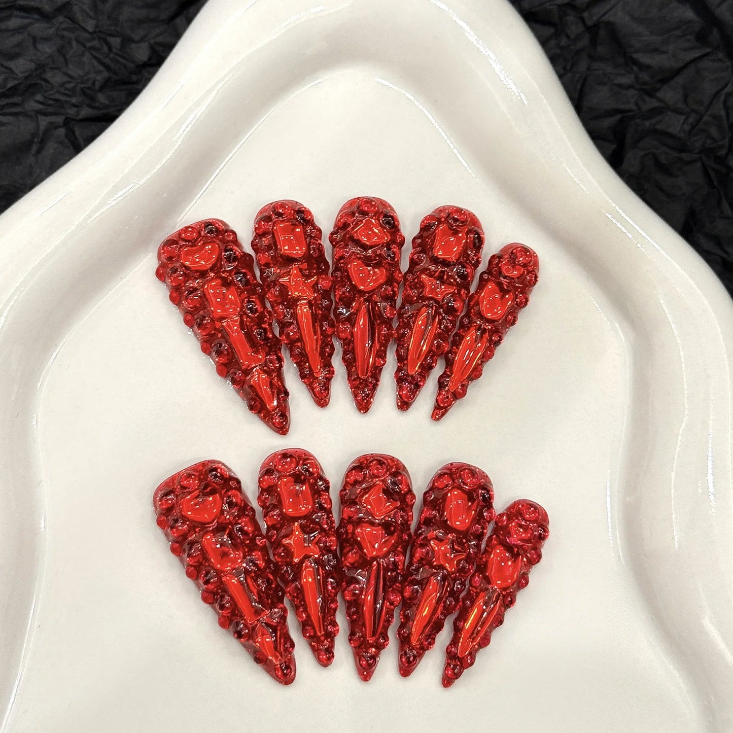 Handmade Diamond Almond Press-On Nails | 10-Piece Glam Set