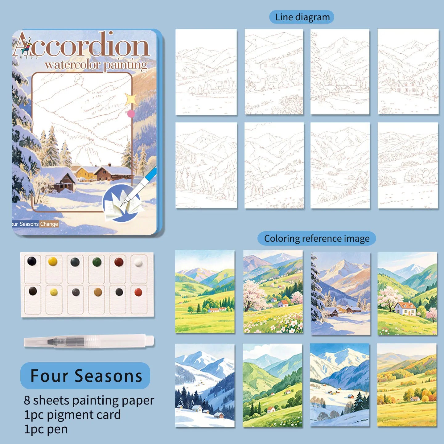 Exquisite Folding Watercolor Painting Adult Coloring Book