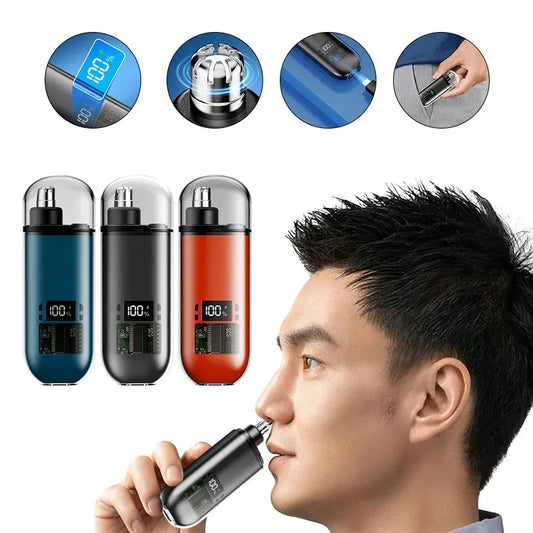 Portable Mini LED Display Nasal Hair Trimmer with Type-C Charging Versatile Compact Personal Grooming Tool Peaceful Pleasures Health and Wellness