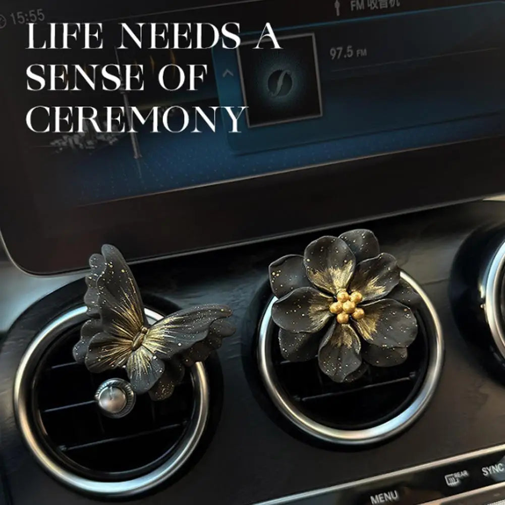 Car Interior Decor Ornament Luxury Elegant Black Gold Butterfly Camellia Air Vent Diffuser Stone Unique Aromatherapy Peaceful Pleasures Health and Wellness