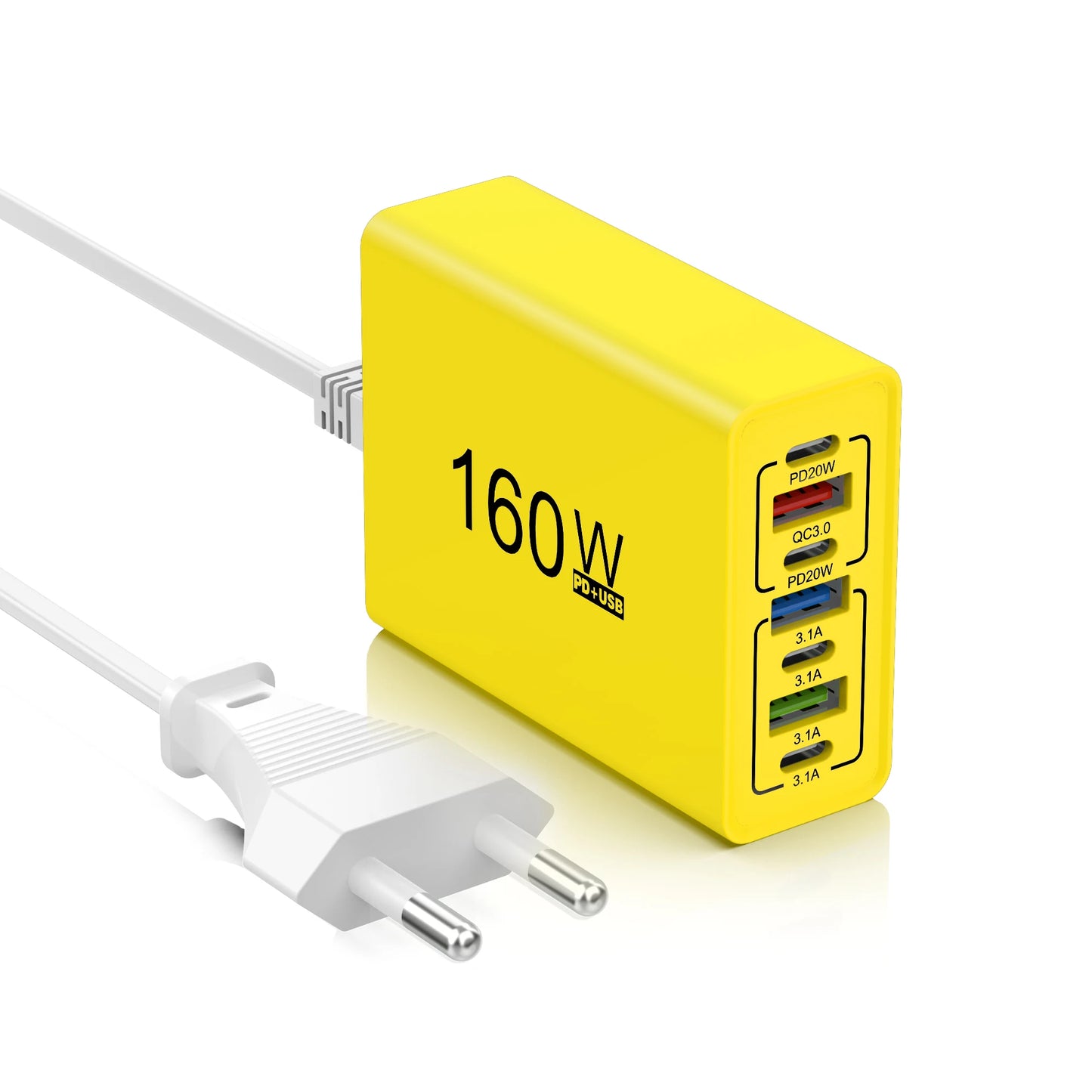 160W 7-Port USB Wall Charger PD QC3.0 Fast Charging EU US Peaceful Pleasures Health and Wellness EU Yellow