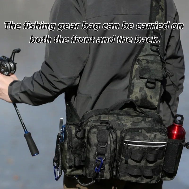 Fishing Tackle Backpack with Bait Box Storage Men Outdoor Rod Support Bag Waterproof Gear Bag for Fishing Camping Hiking Peaceful Pleasures Health and Wellness